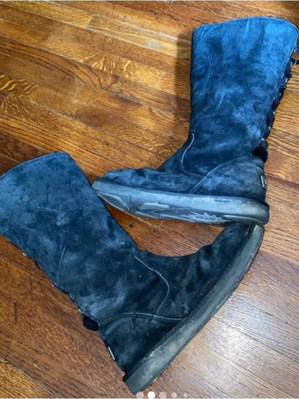 UGG Australia Womens Roseberry Winter Boots Size 8 Black Leather Sheepskin